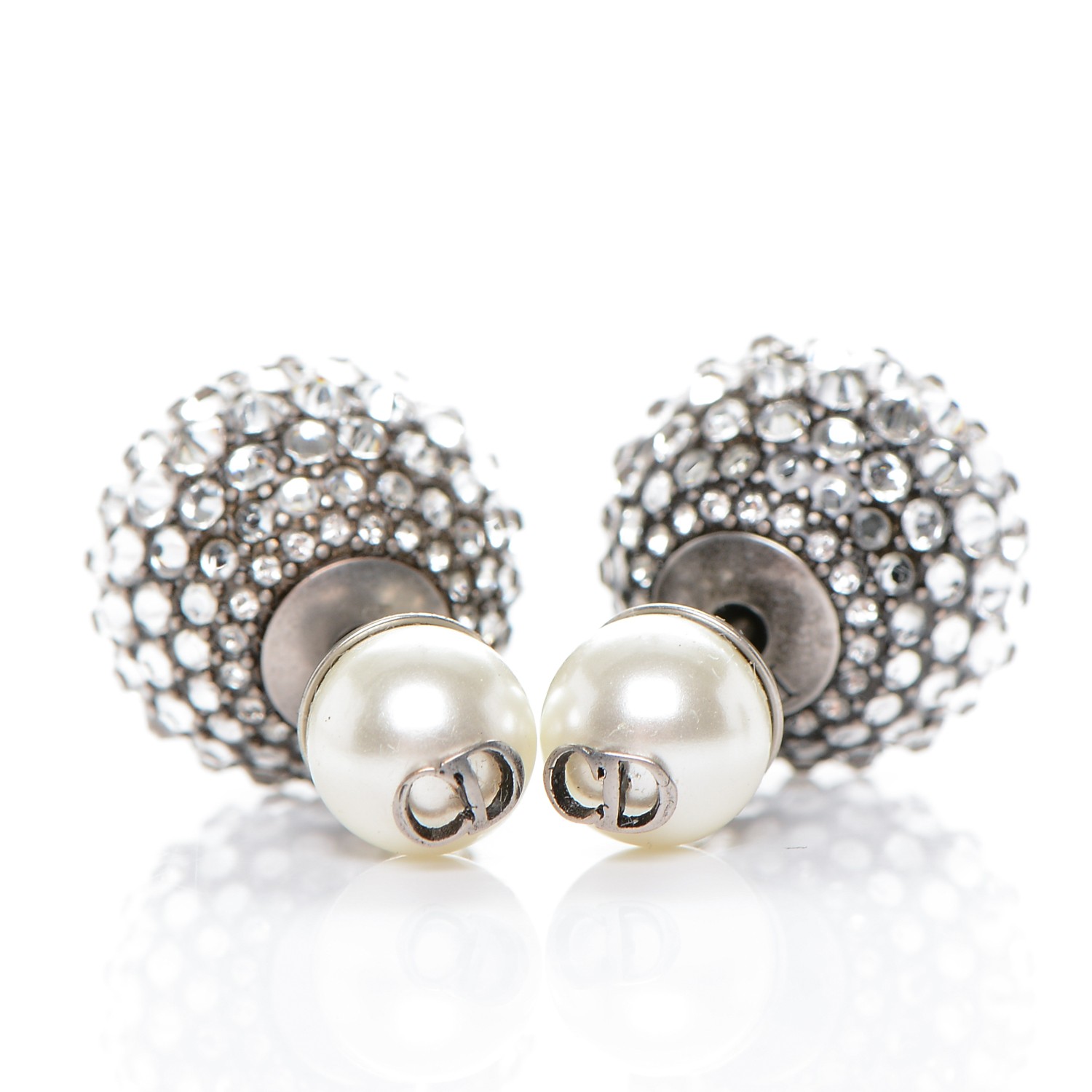 CHRISTIAN DIOR Crystal Pearl Dior Tribales Earrings Silver 186760