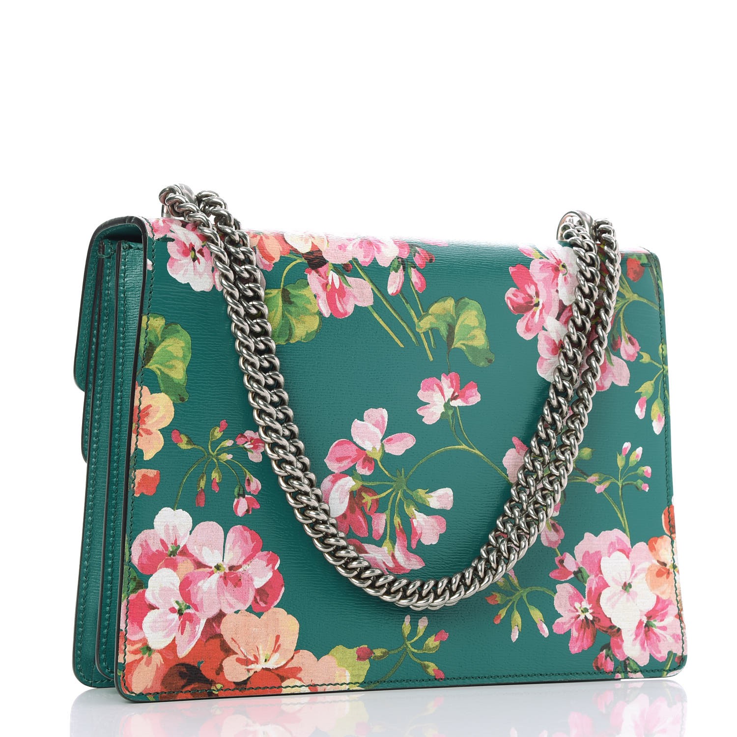 GUCCI Calfskin Medium Dionysus Blooms Print Shoulder Bag Emerald 269778