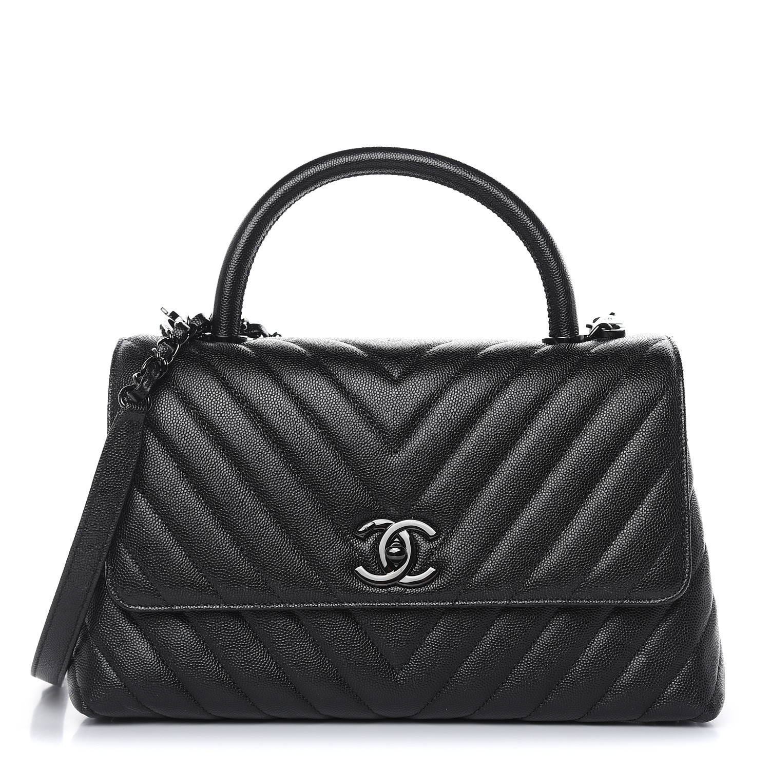 CHANEL Caviar Chevron Quilted Small Coco Handle Flap So Black 469561