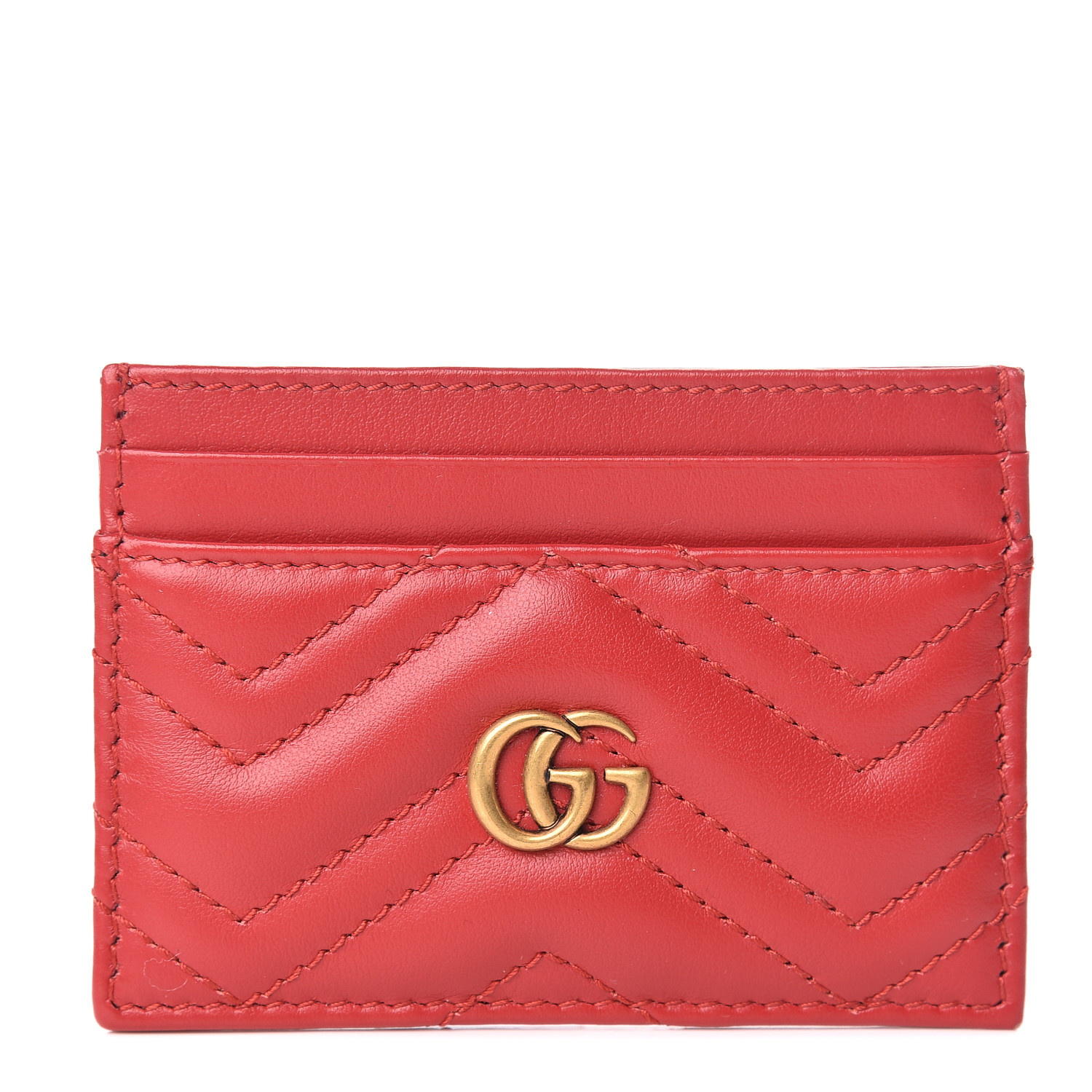 GUCCI Calfskin Matelasse GG Marmont Card Holder Hibiscus Red 469393