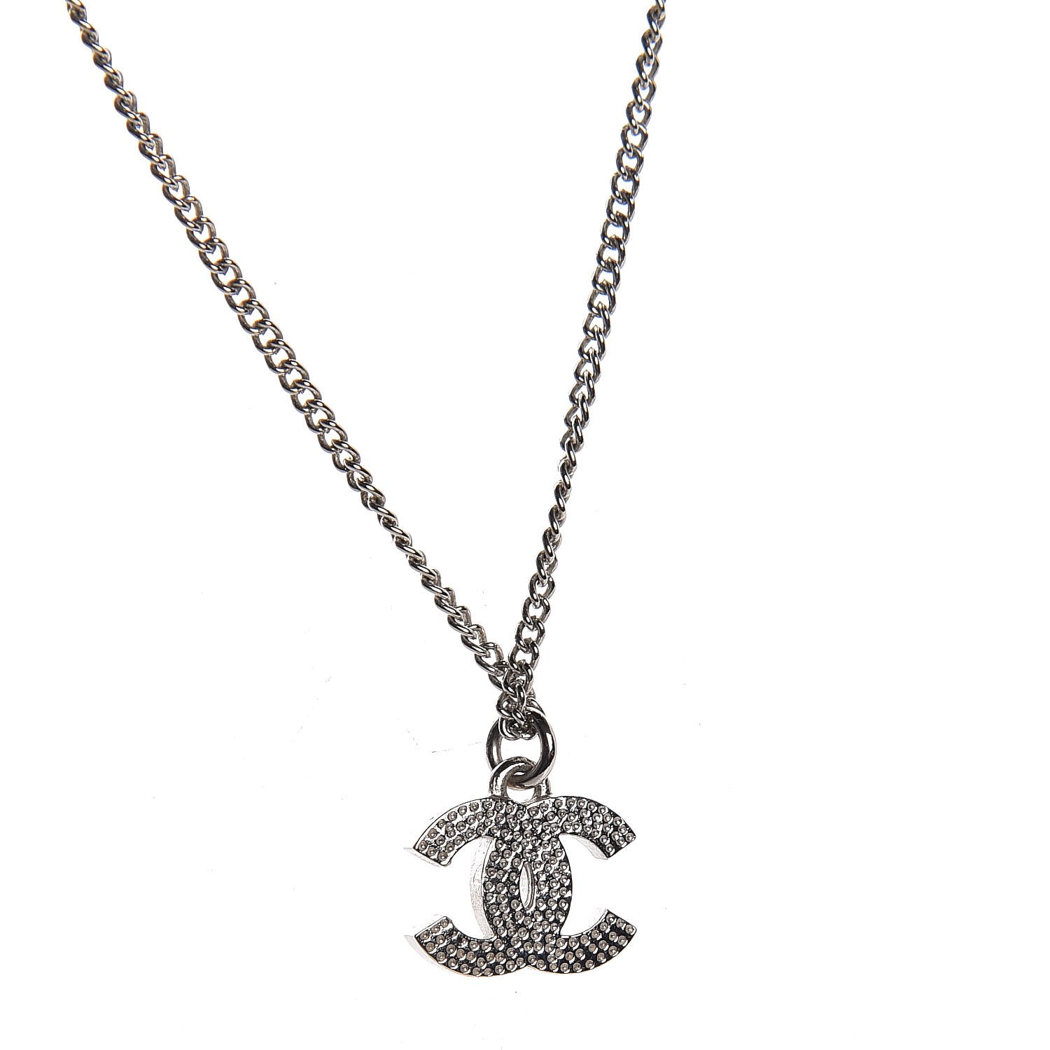 CHANEL Crystal CC Pendant Necklace Silver 428953