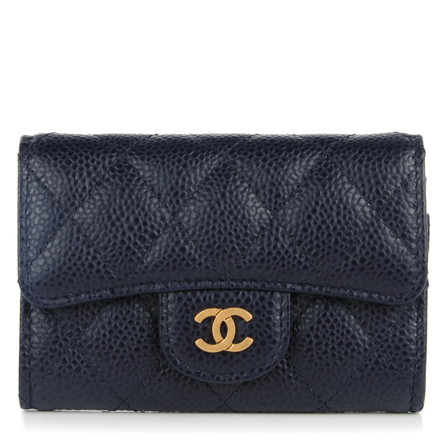 chanel card holder navy blue