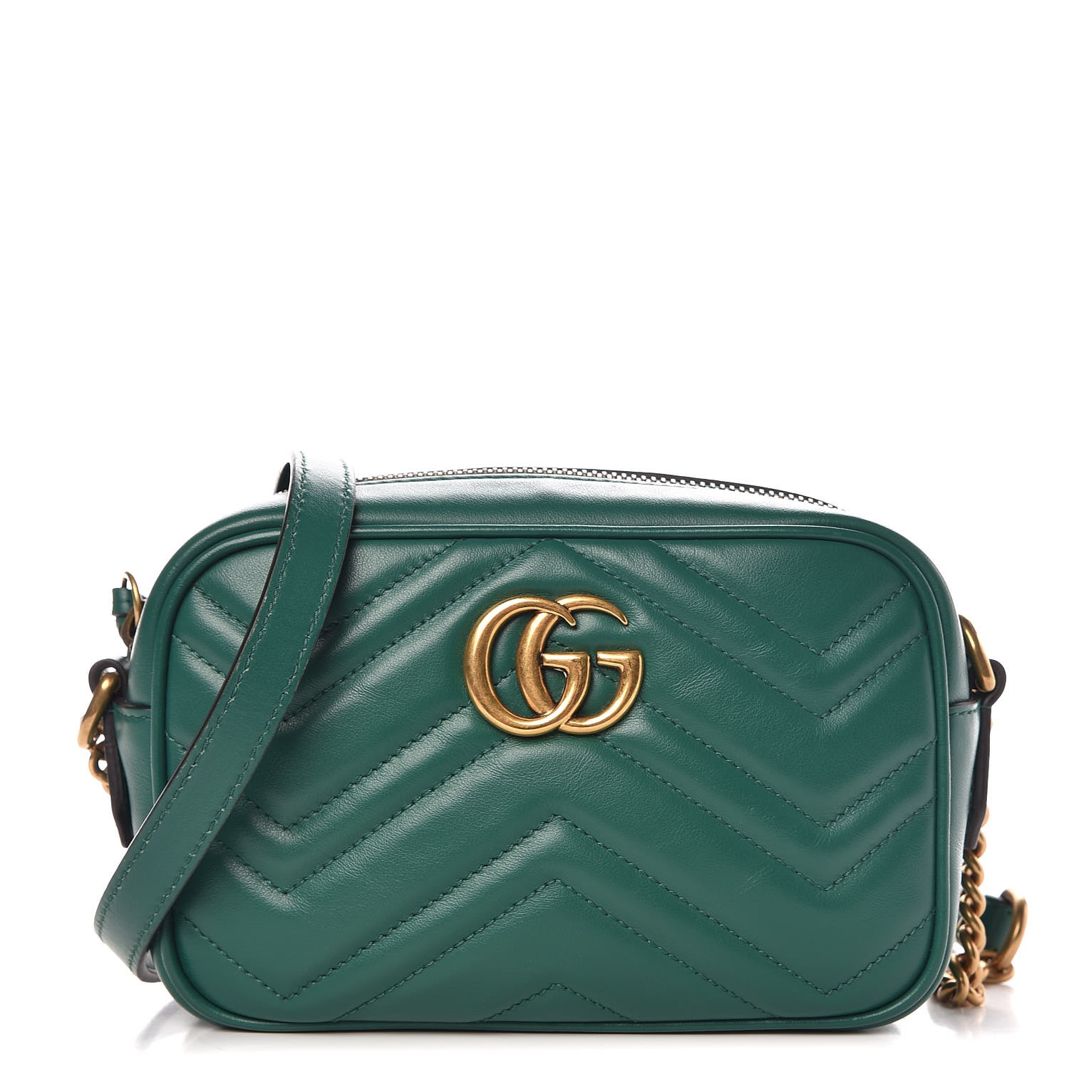 GUCCI Calfskin Matelasse Mini GG Marmont Bag Emerald Green 309435