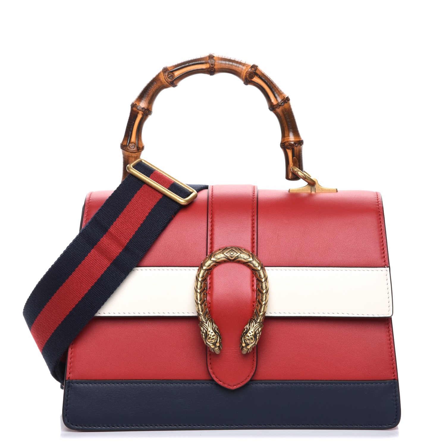GUCCI Calfskin Medium Dionysus Top Handle Bag Red White Blue 217238