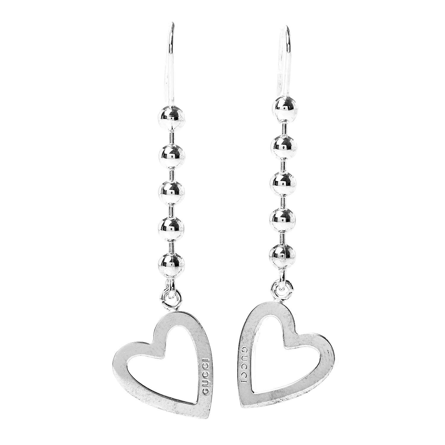 gucci silver heart drop earrings