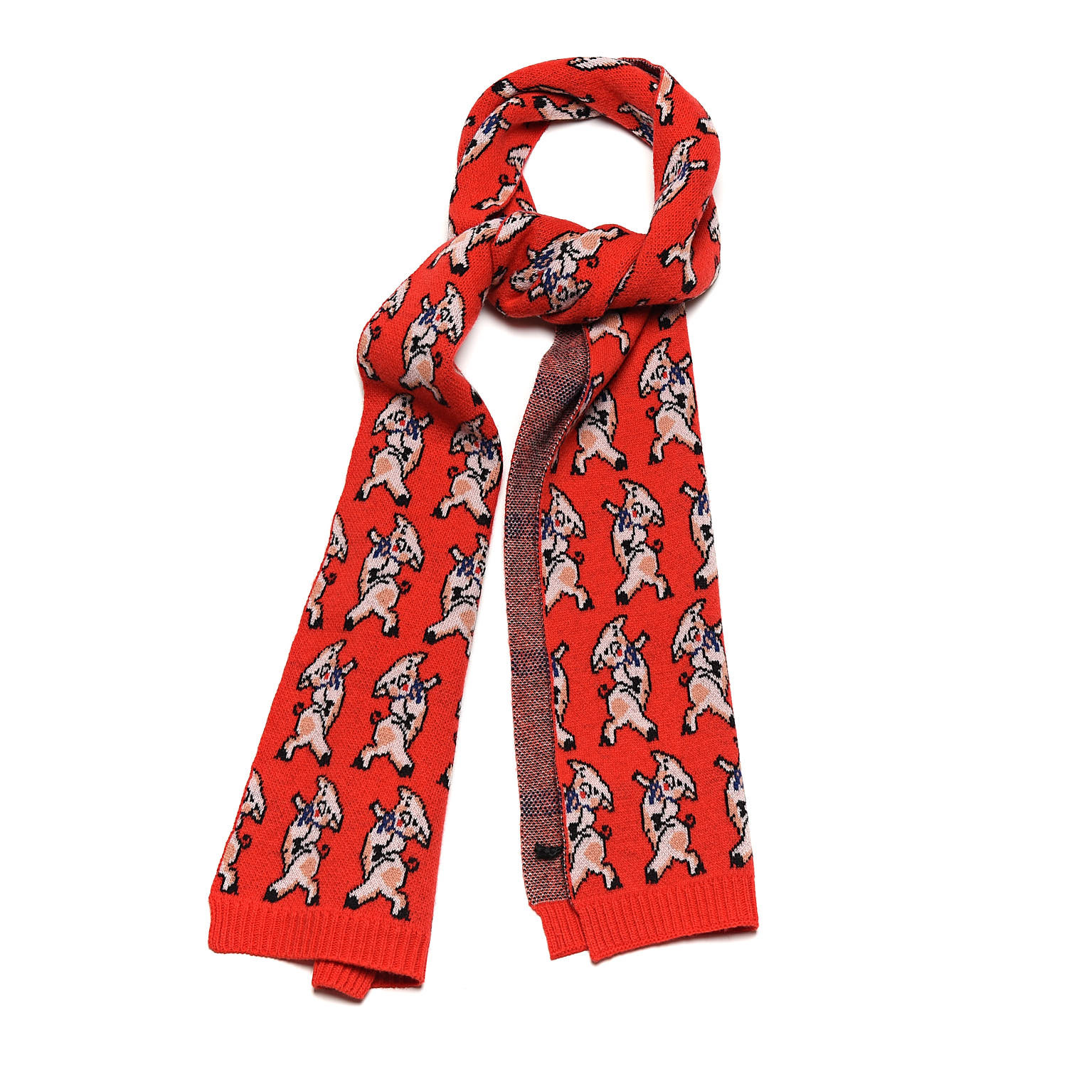 GUCCI Wool Happy Pig Scarf Flame Pink 