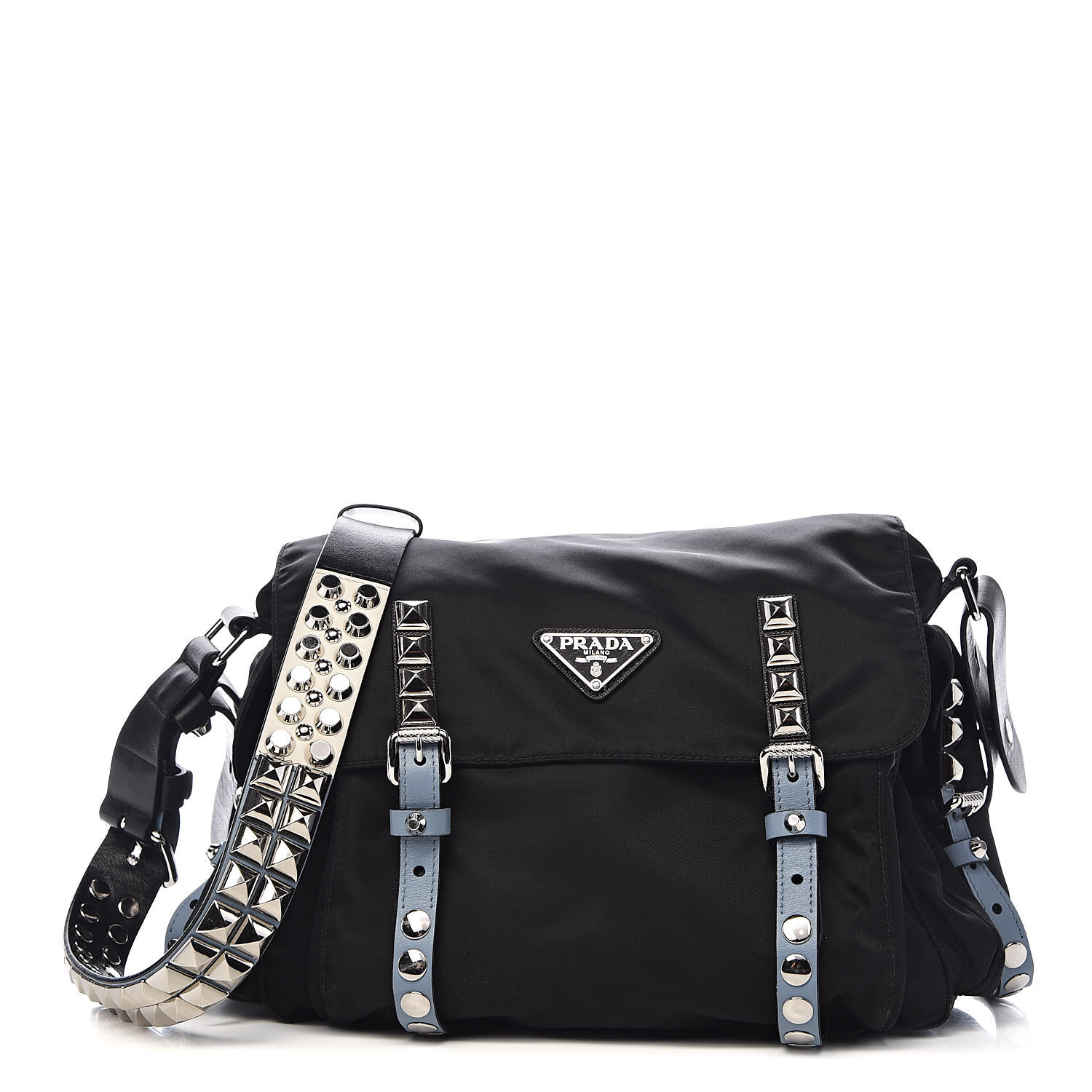 prada new vela studded nylon shoulder bag