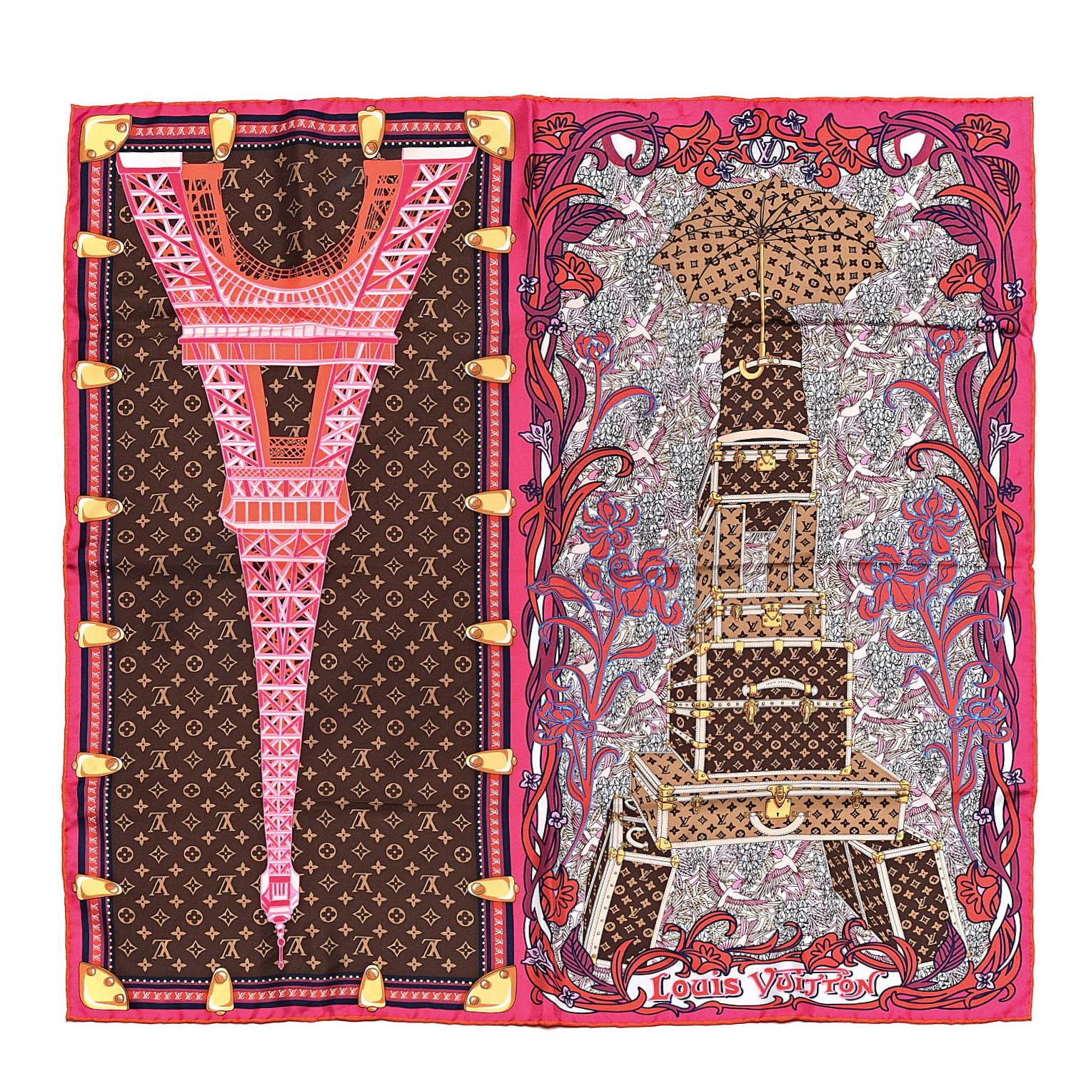 louis vuitton paris silk scarf LOUIS VUITTON Silk Louis A Paris Square Scarf Fuchsia 512767