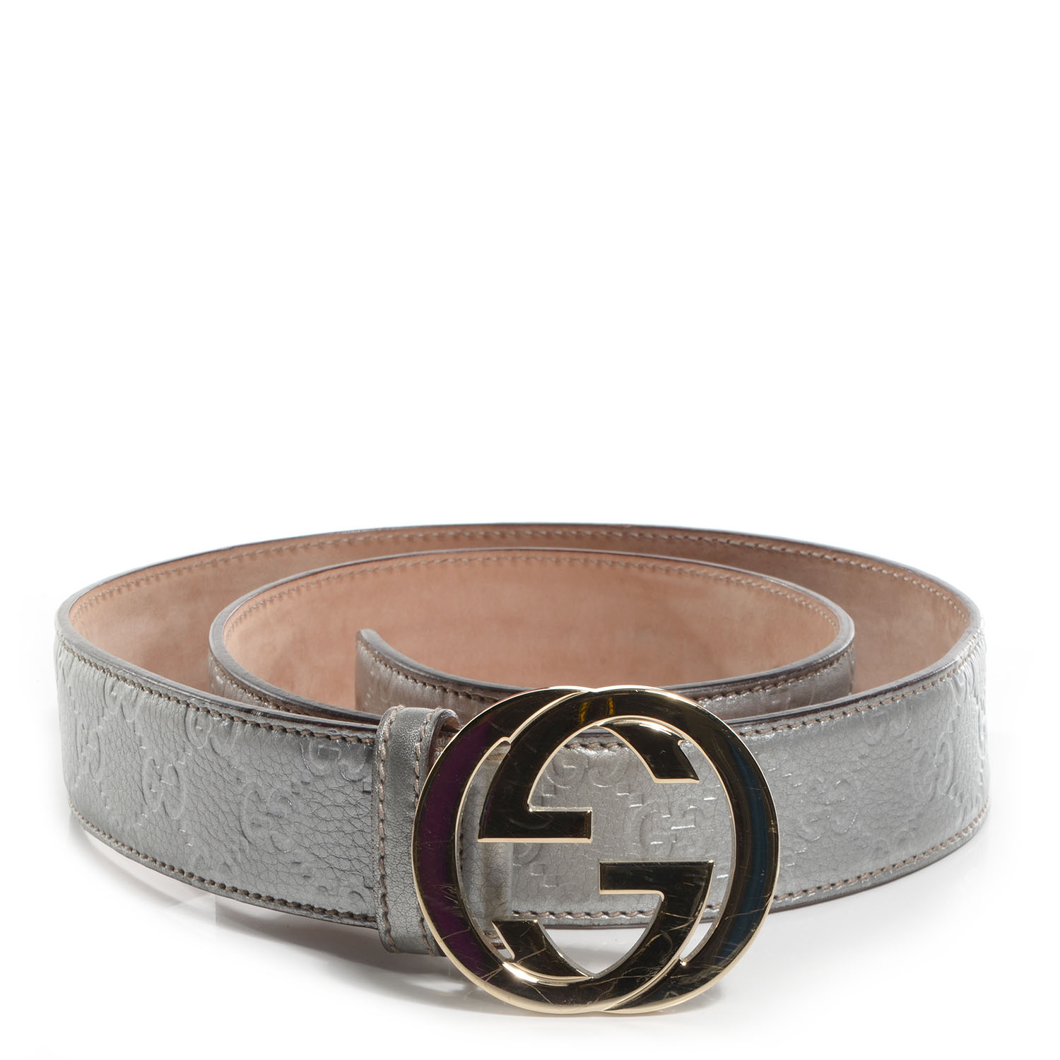 GUCCI Guccissima GG Belt 95 38 Silver 73012