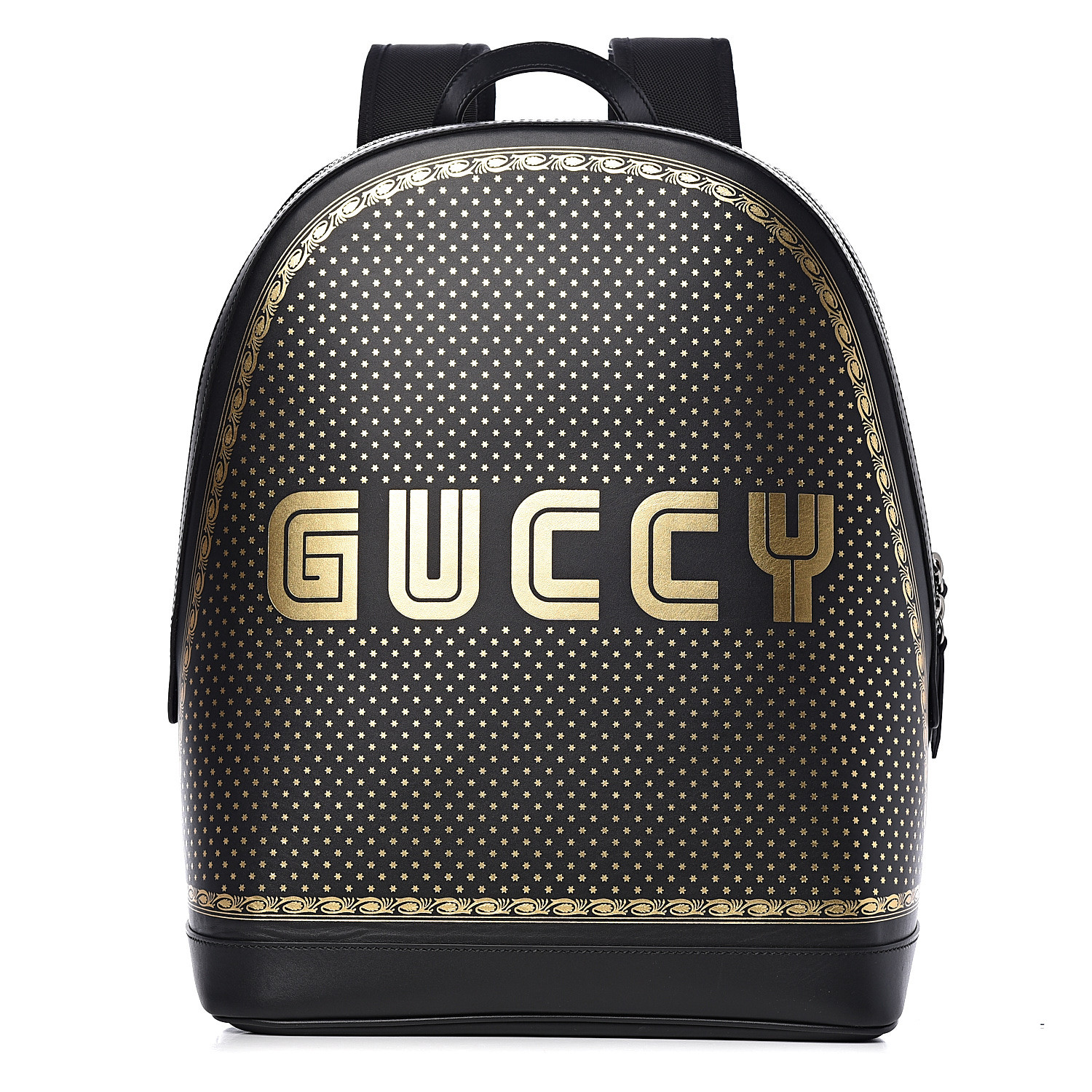 GUCCI X SEGA Calfskin GUCCY Stars Dome Backpack Black Gold 439796