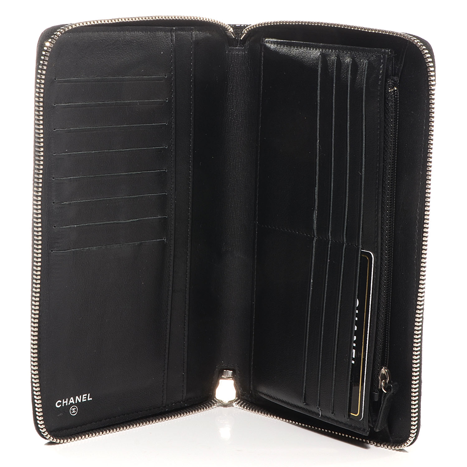 CHANEL Patent Quilted Large Zip Around Organizer Wallet Black 75692 ...