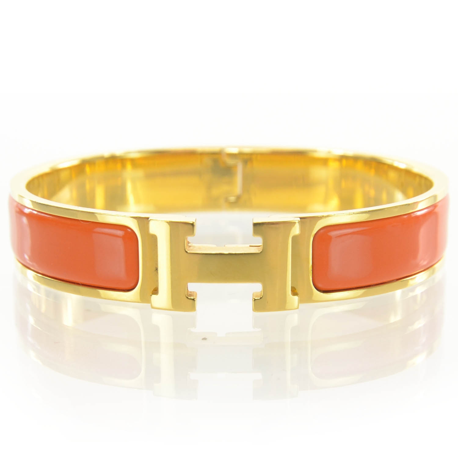 HERMES Enamel Narrow Clic Clac H Bracelet Orange 37706