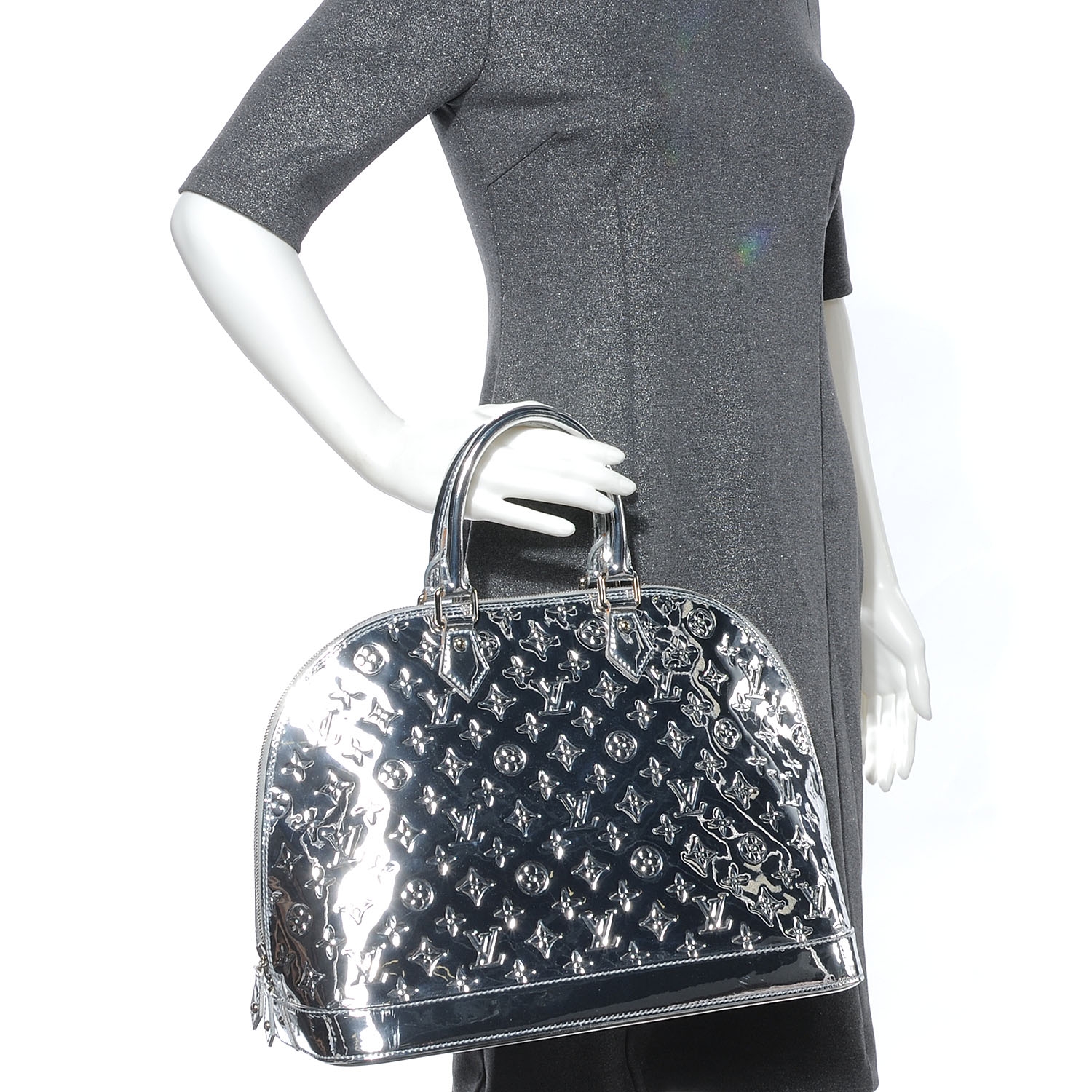 Louis+Vuitton+Alma+Tote+GM+Silver+Patent+Leather+Monogram+Miroir for sale  online