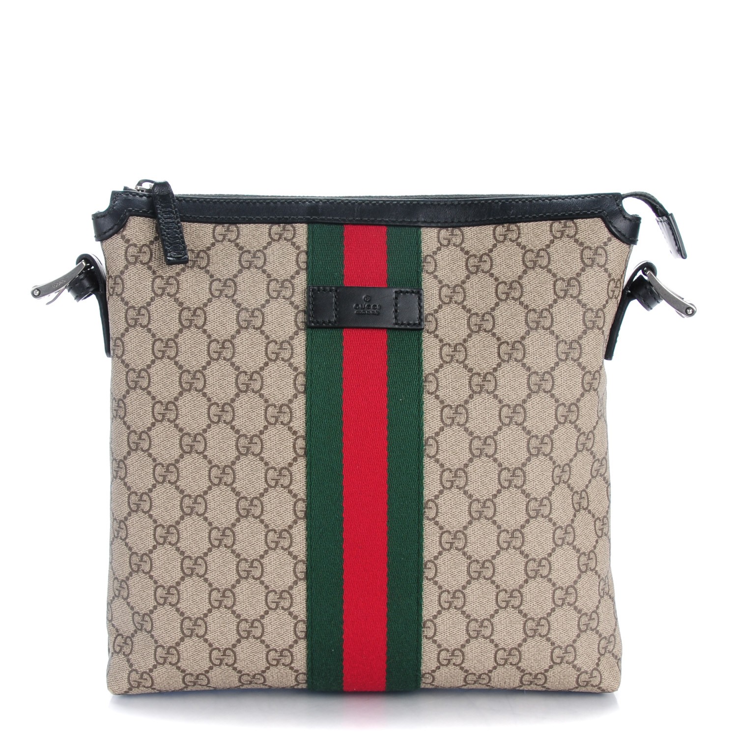 GUCCI GG Supreme Monogram Canvas Web Messenger Bag Black 147997