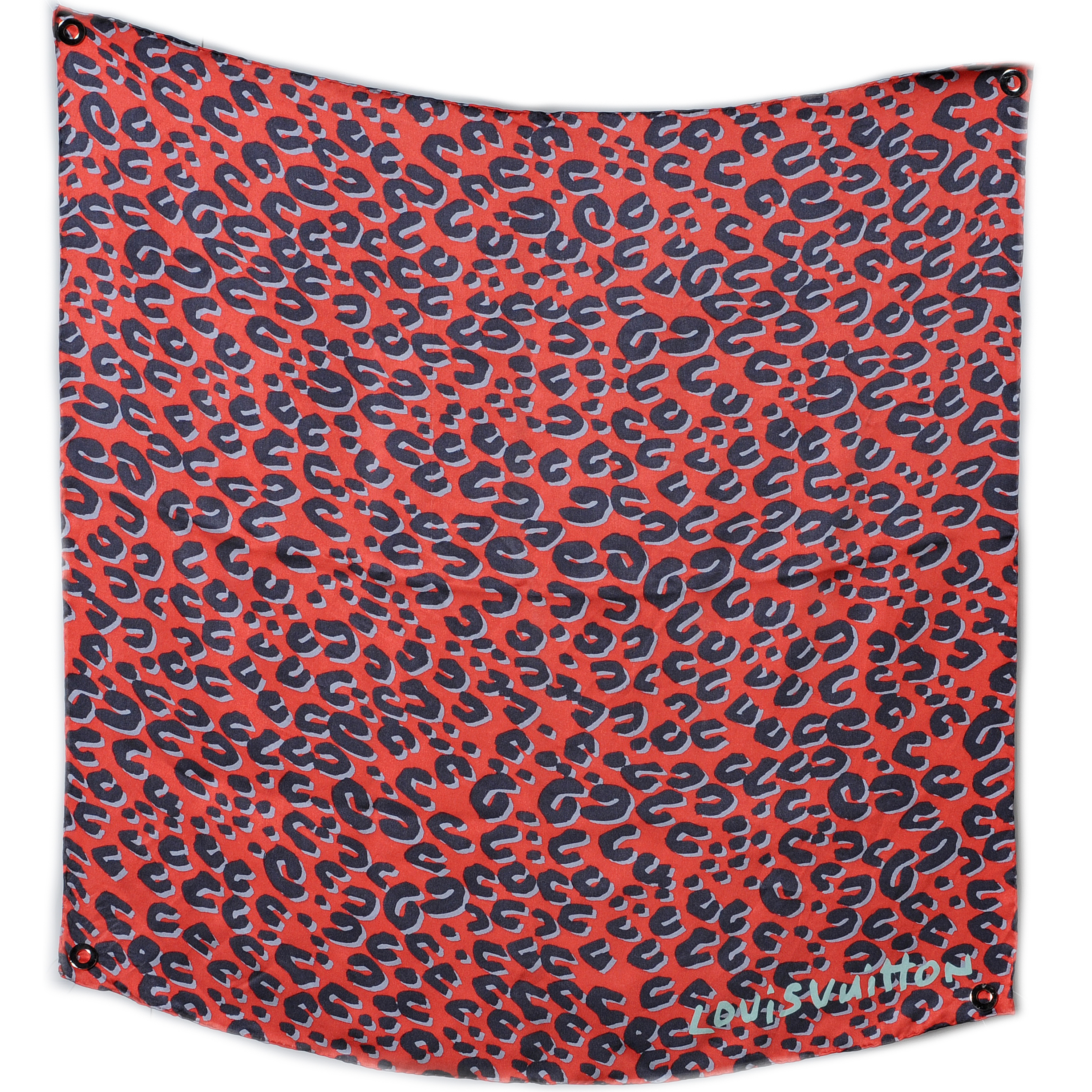 LOUIS VUITTON Silk Leopard Scarf Bandana Rouge 42750