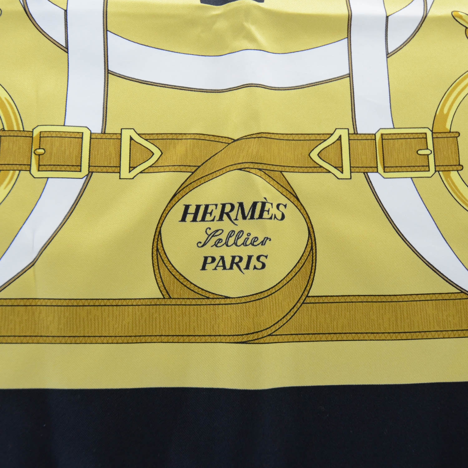 HERMES Silk Eperon D Or Scarf 90 Black Gold 28169