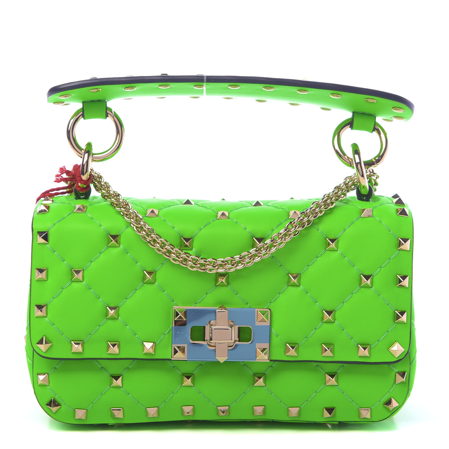 VALENTINO Mini Rockstud Shoulder Bag Fluo Green 669653 | FASHIONPHILE