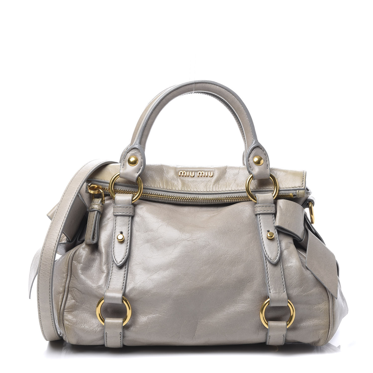 MIU MIU Vitello Lux Mini Bow Bag Grey 584617