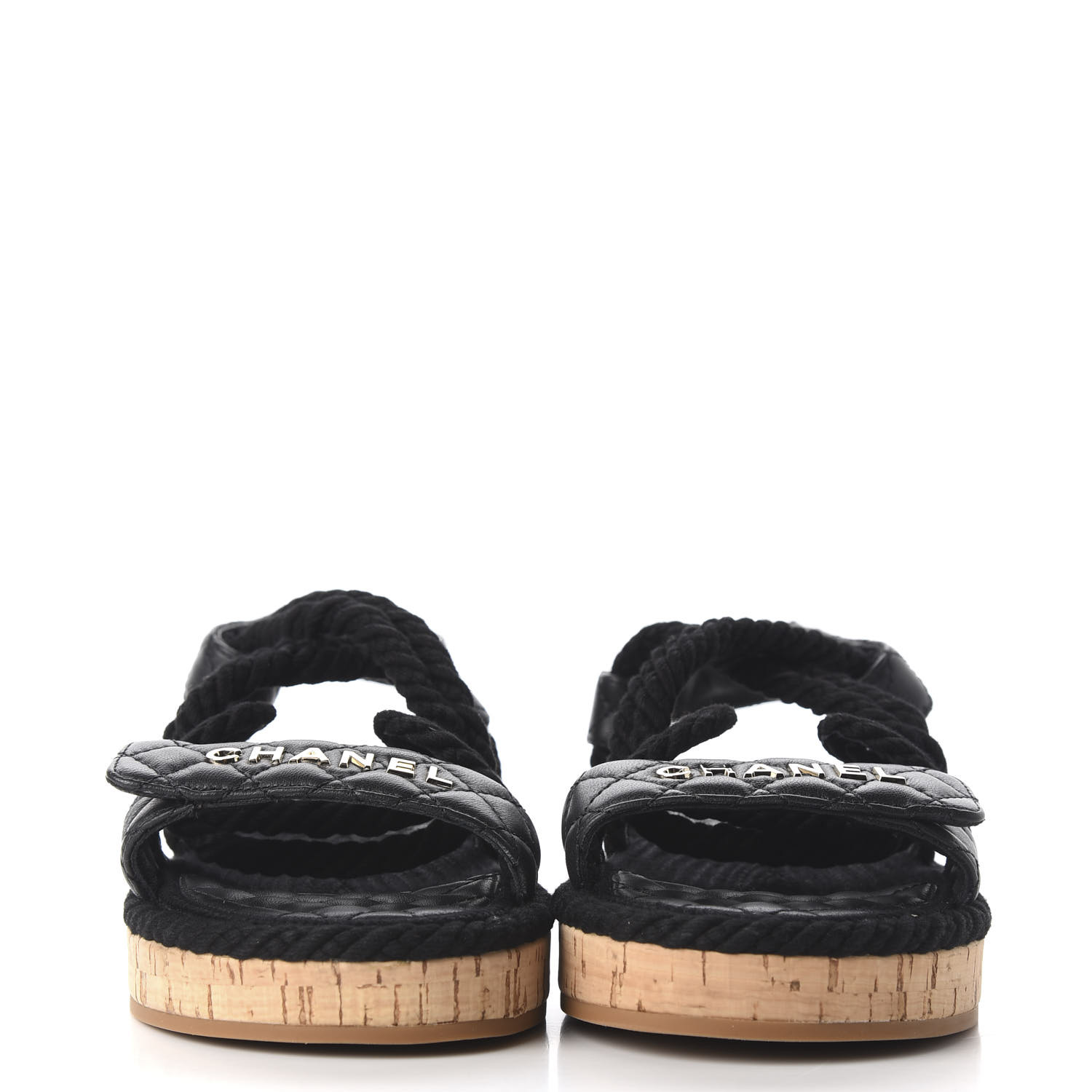 chanel cord and lambskin sandals black