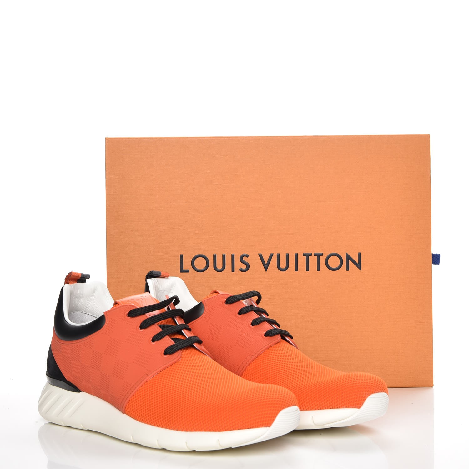 LOUIS VUITTON Mens Damier Rubber Mesh Suede Fastlane Low Sneakers 9 Orange 227702