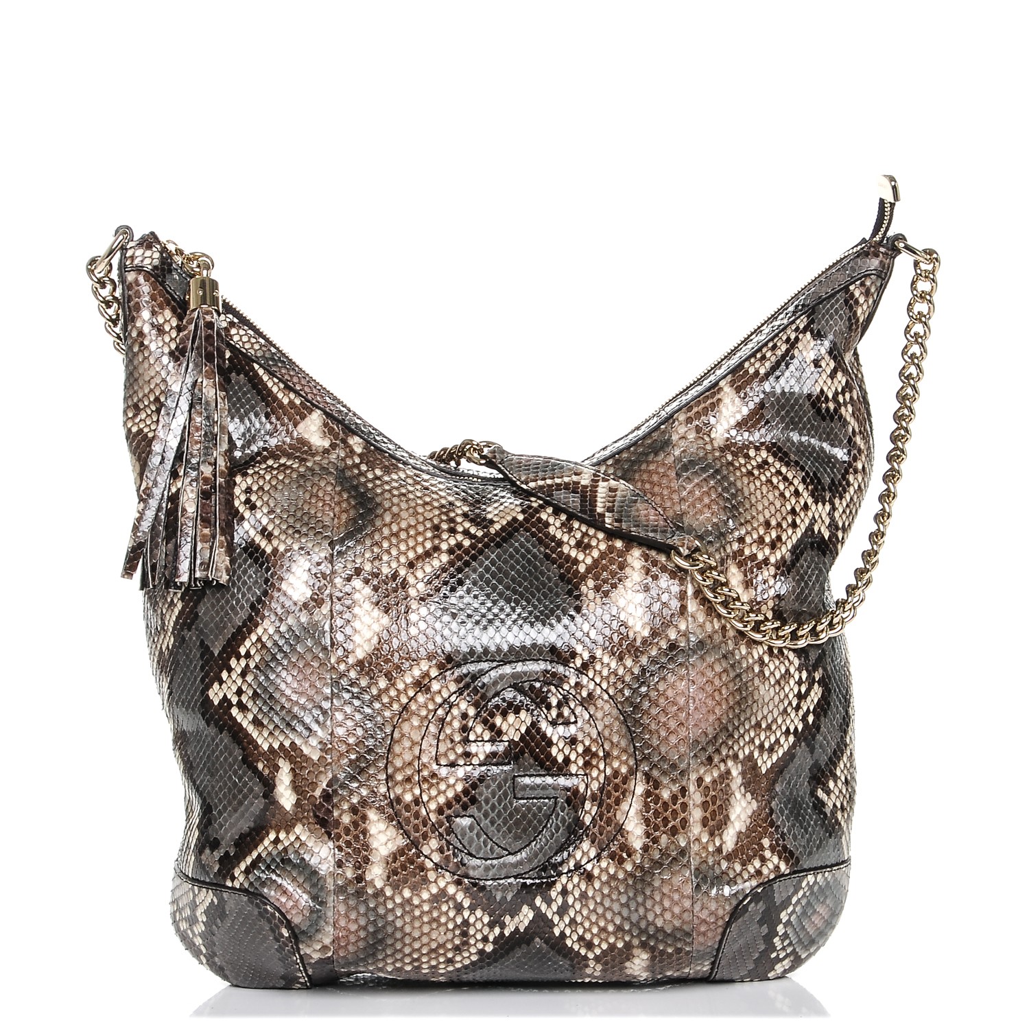 GUCCI Python Medium Soho Chain Shoulder Bag Beige 227945