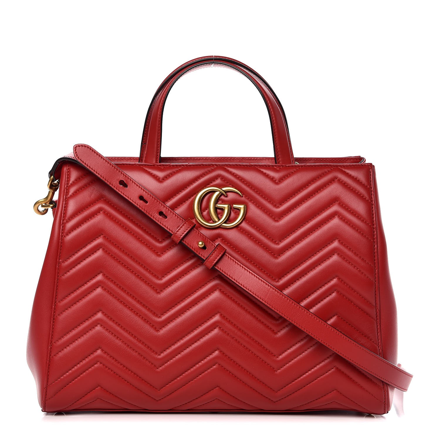GUCCI Calfskin Matelasse Medium GG Marmont Top Handle Bag Red 337557