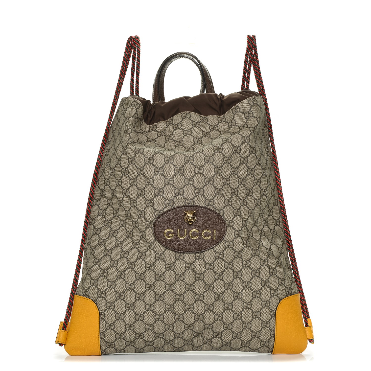 GUCCI GG Supreme Drawstring Backpack Yellow 195766