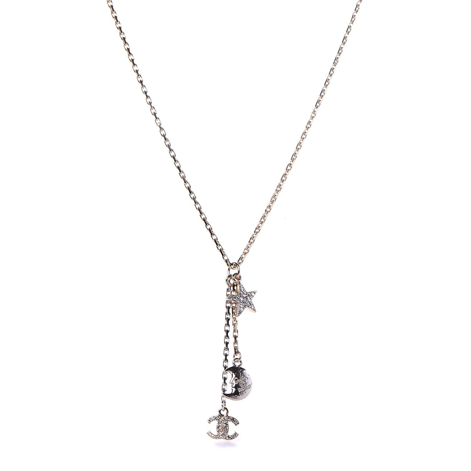 Chanel Crystal Pearl Cc Moon Star Drop Necklace Gold Fashionphile Chanel Crystal Pearl Cc Moon Star Drop Necklace Gold Fashionphile