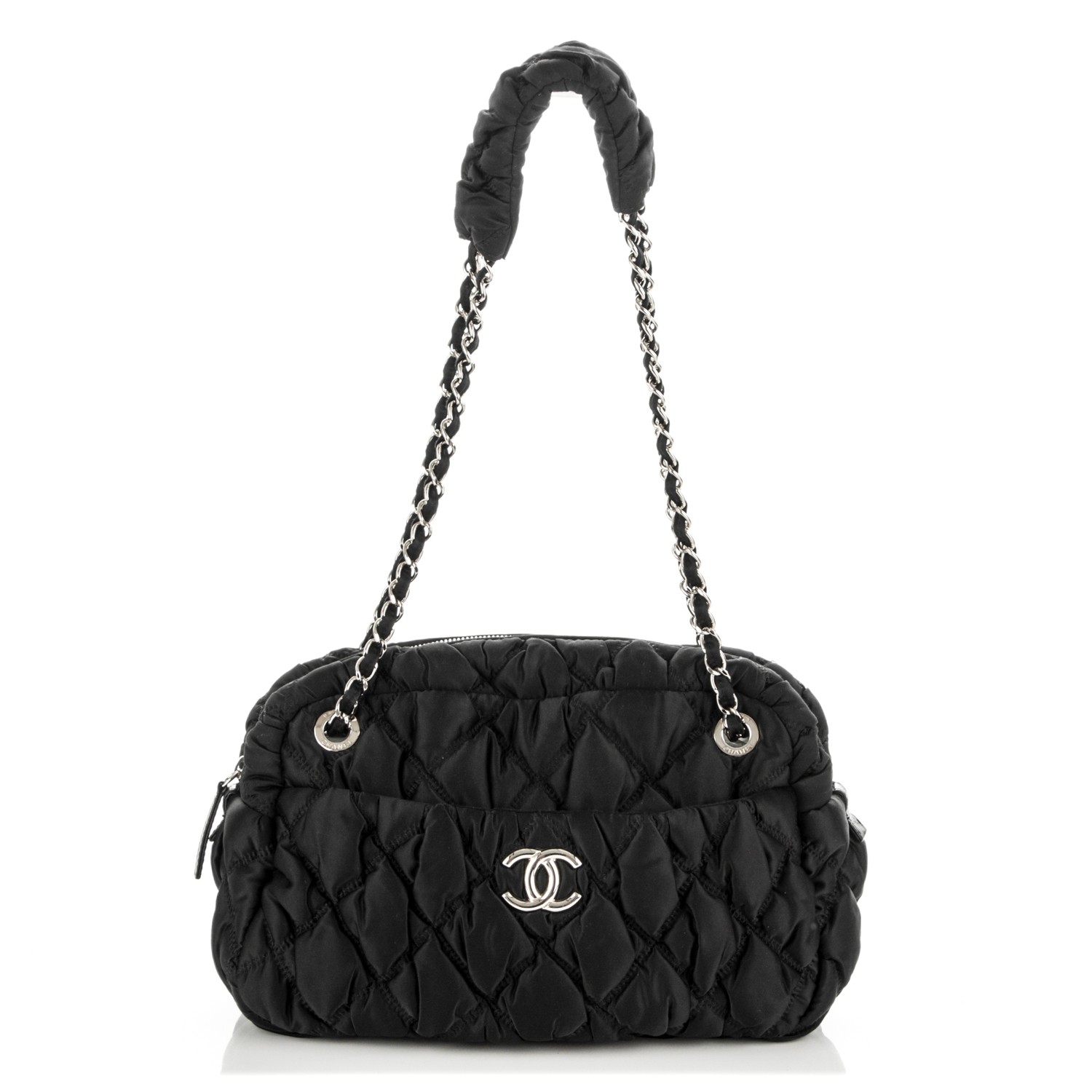 CHANEL Nylon Bubble Quilt Shoulder Bag Black 179490