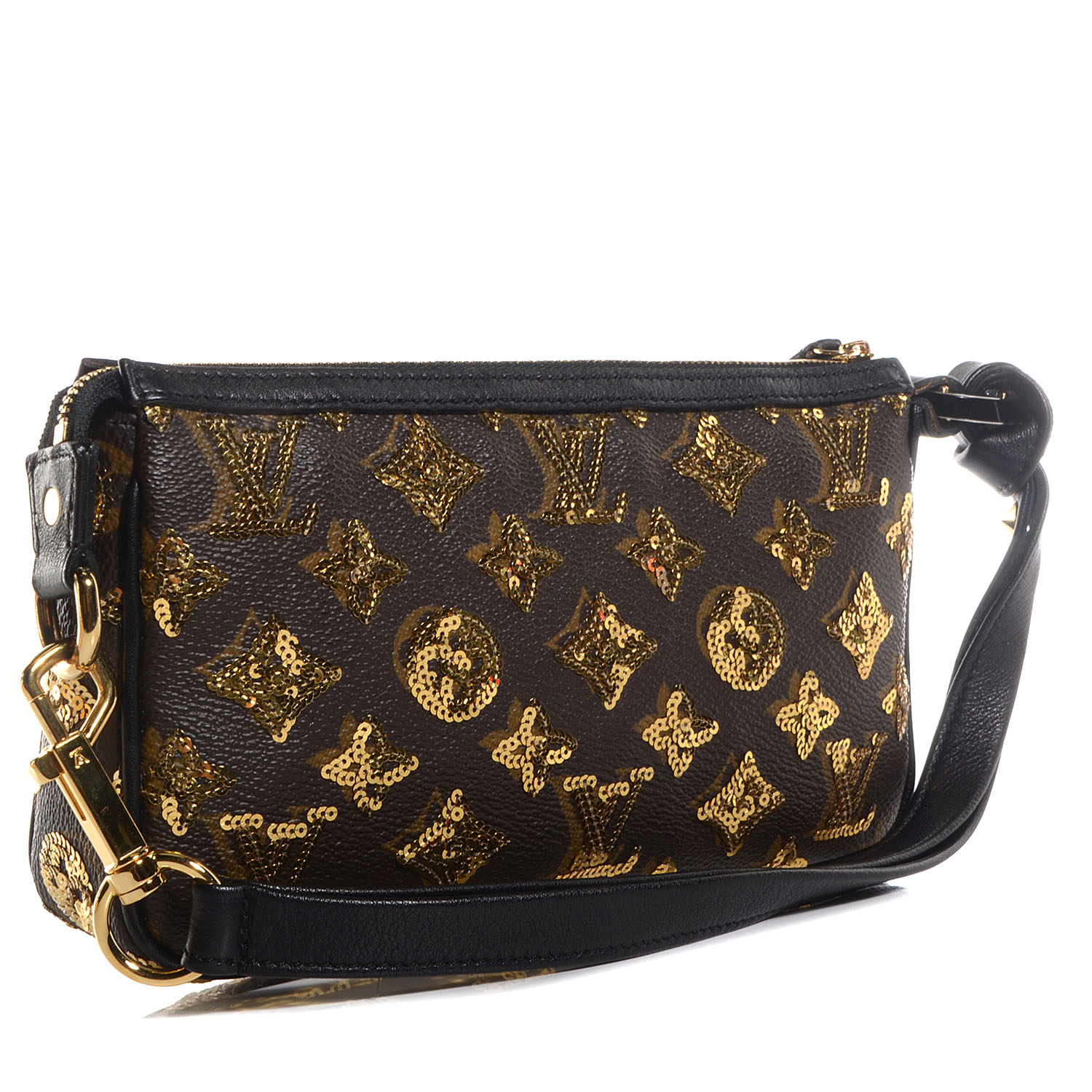 LOUIS VUITTON Monogram Eclipse Pochette Gold Sequins 82403