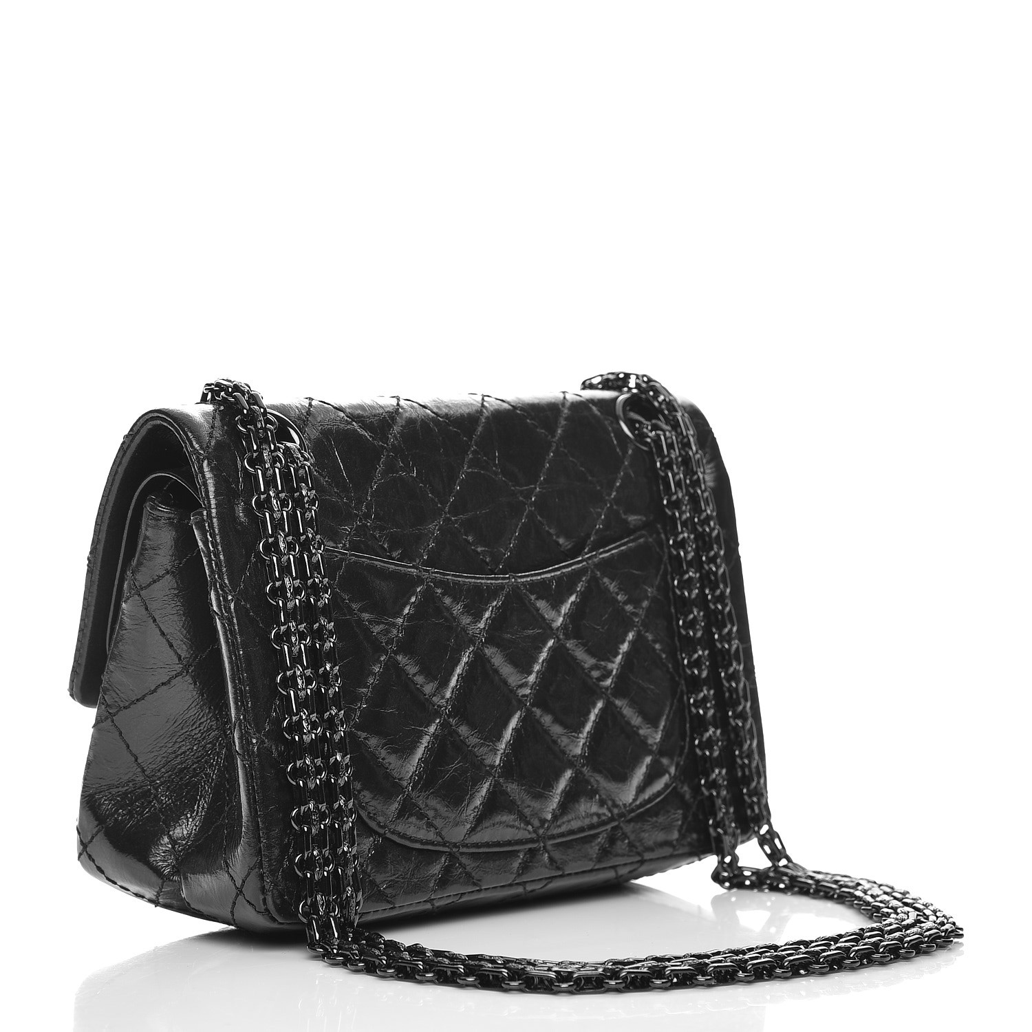 CHANEL Shiny Aged Calfskin Quilted 2.55 Reissue 224 Flap So Black 232061