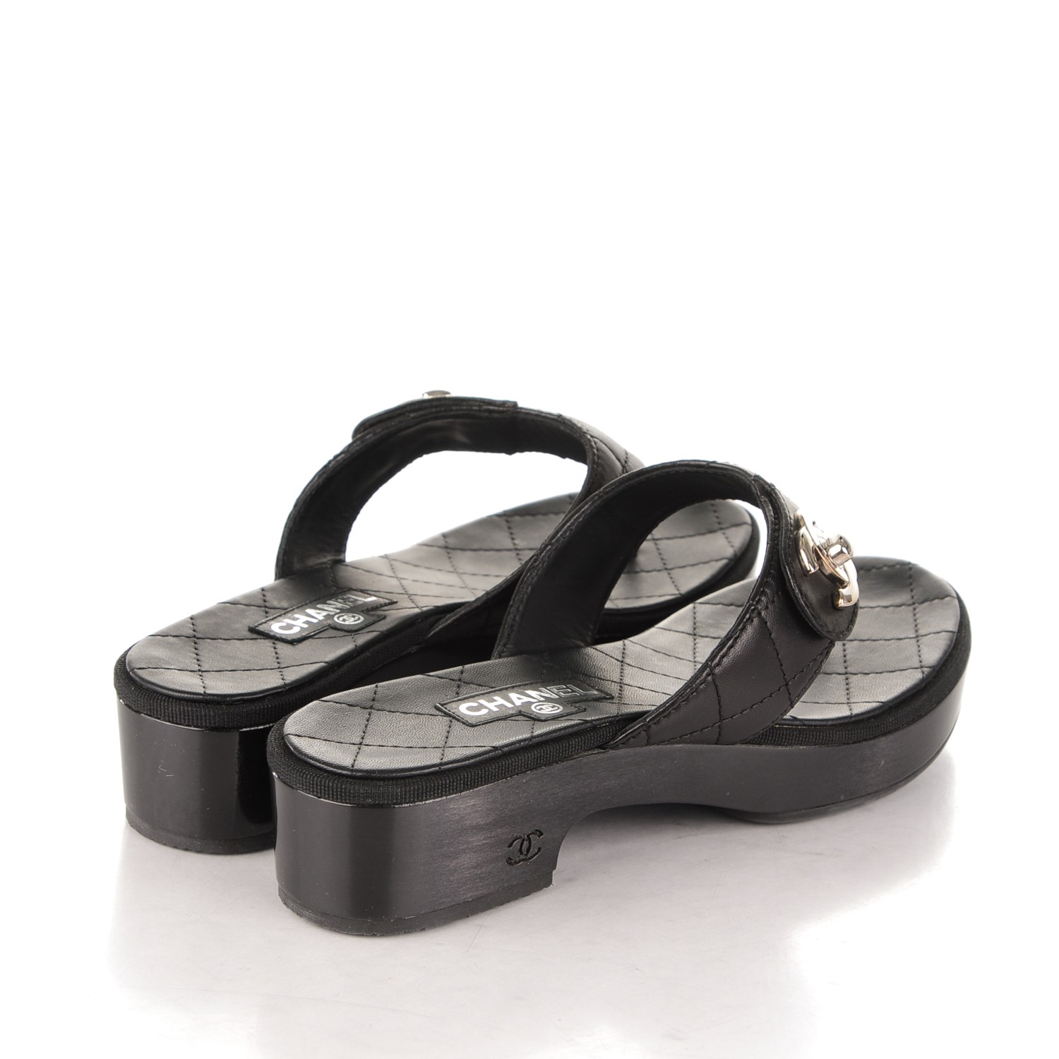 chanel cord and lambskin sandals black