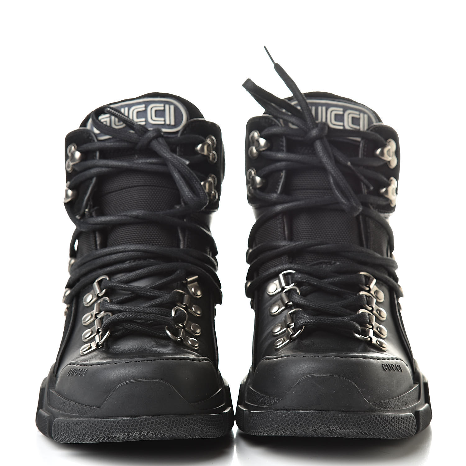 GUCCI Calfskin Suede Womens GG Flashtrek High-Top Sneakers 37 Black 515870