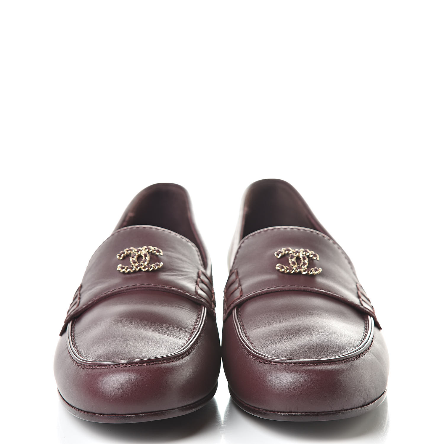 CHANEL Calfskin CC Chain Mocassin Loafers 38 Burgundy 516739