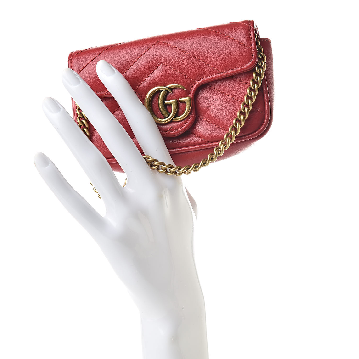 GUCCI Calfskin Matelasse GG Marmont 2.0 Coin Purse On A Chain Hibiscus Red 515404