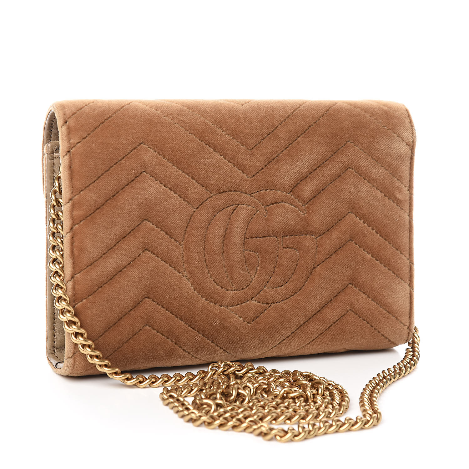 GUCCI Velvet Matelasse GG Marmont Chain Wallet Beige 498622