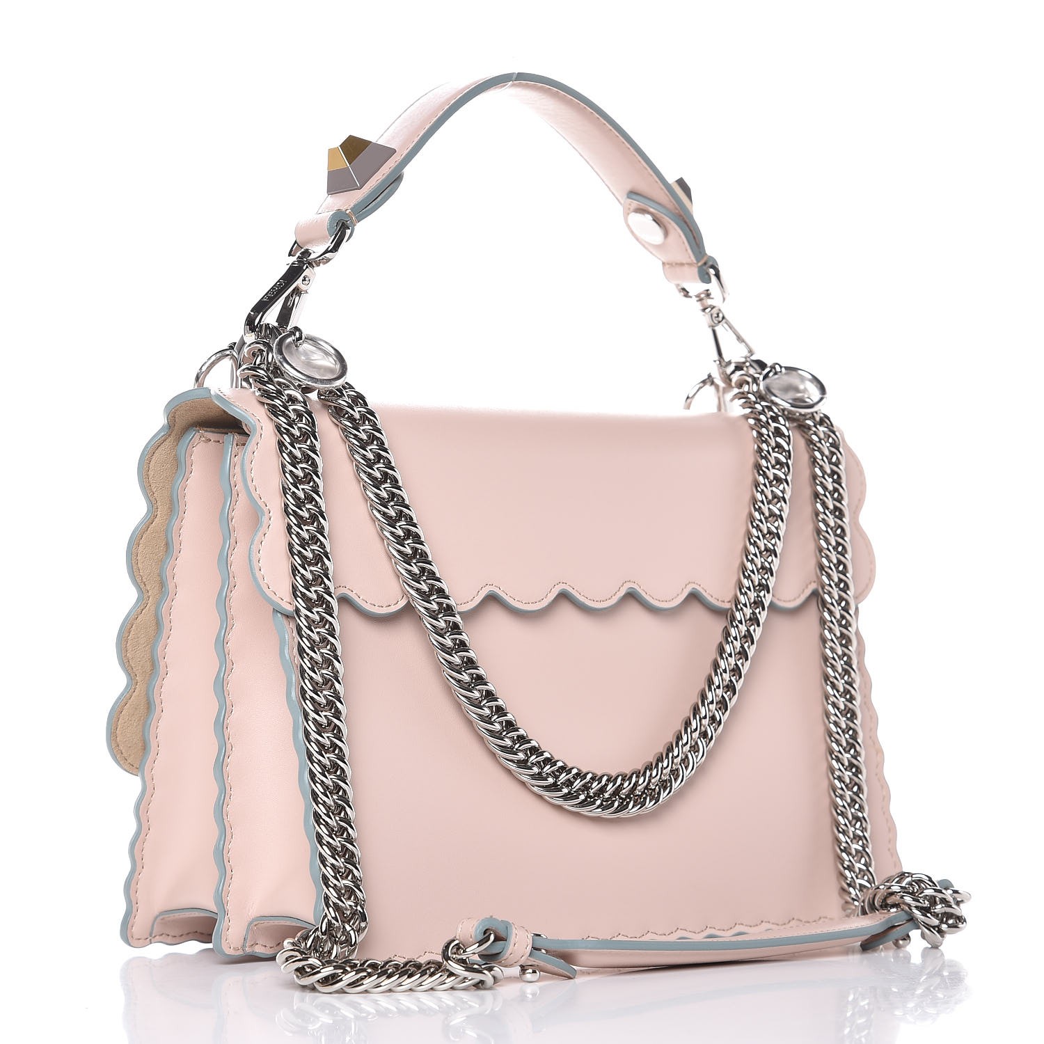 FENDI Calfskin Studded Kan I Shoulder Bag Pale Pink 324307