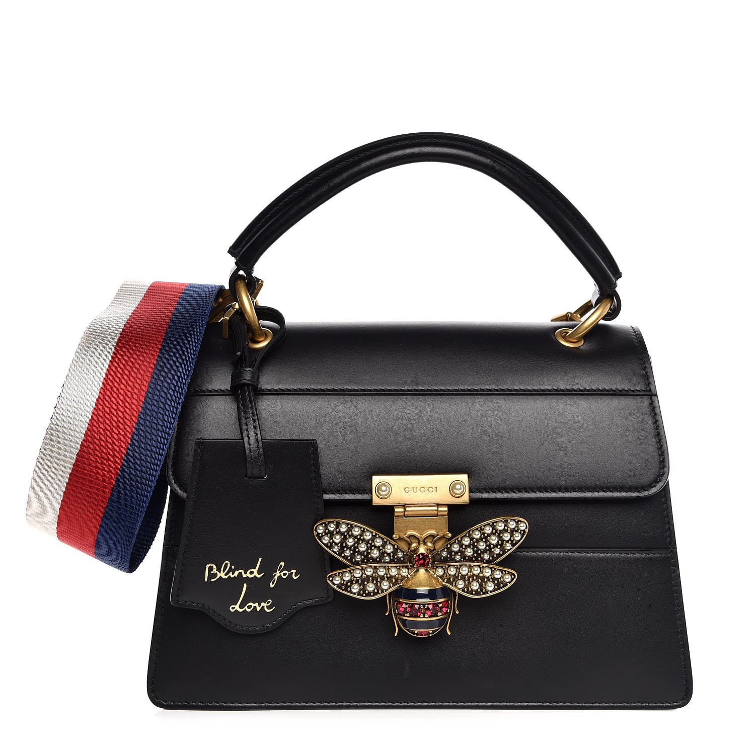 GUCCI Calfskin Small Queen Margaret Top Handle Bag Black 317885