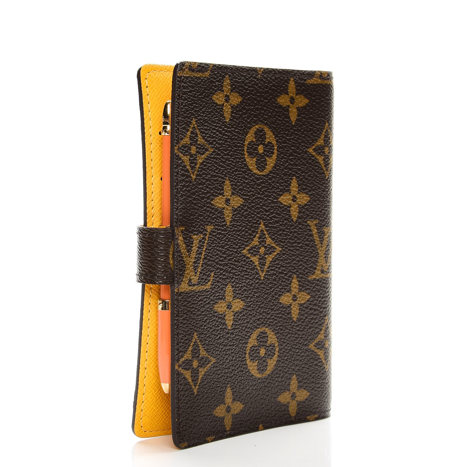 LOUIS VUITTON Monogram Groom Small Ring Agenda Cover with Pen Yellow 220990