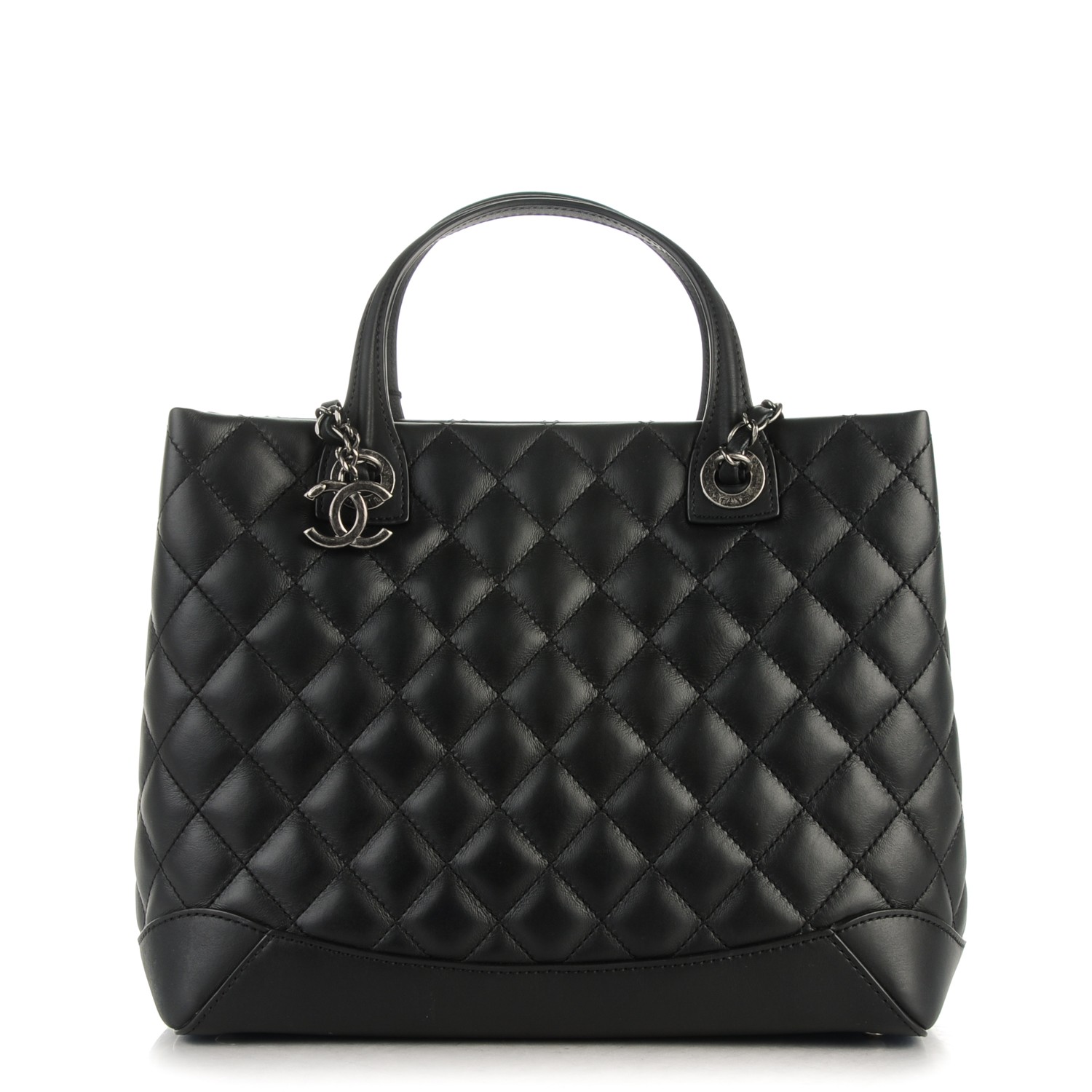 CHANEL Calfskin Quilted Small Easy Shopping Tote Black 170376