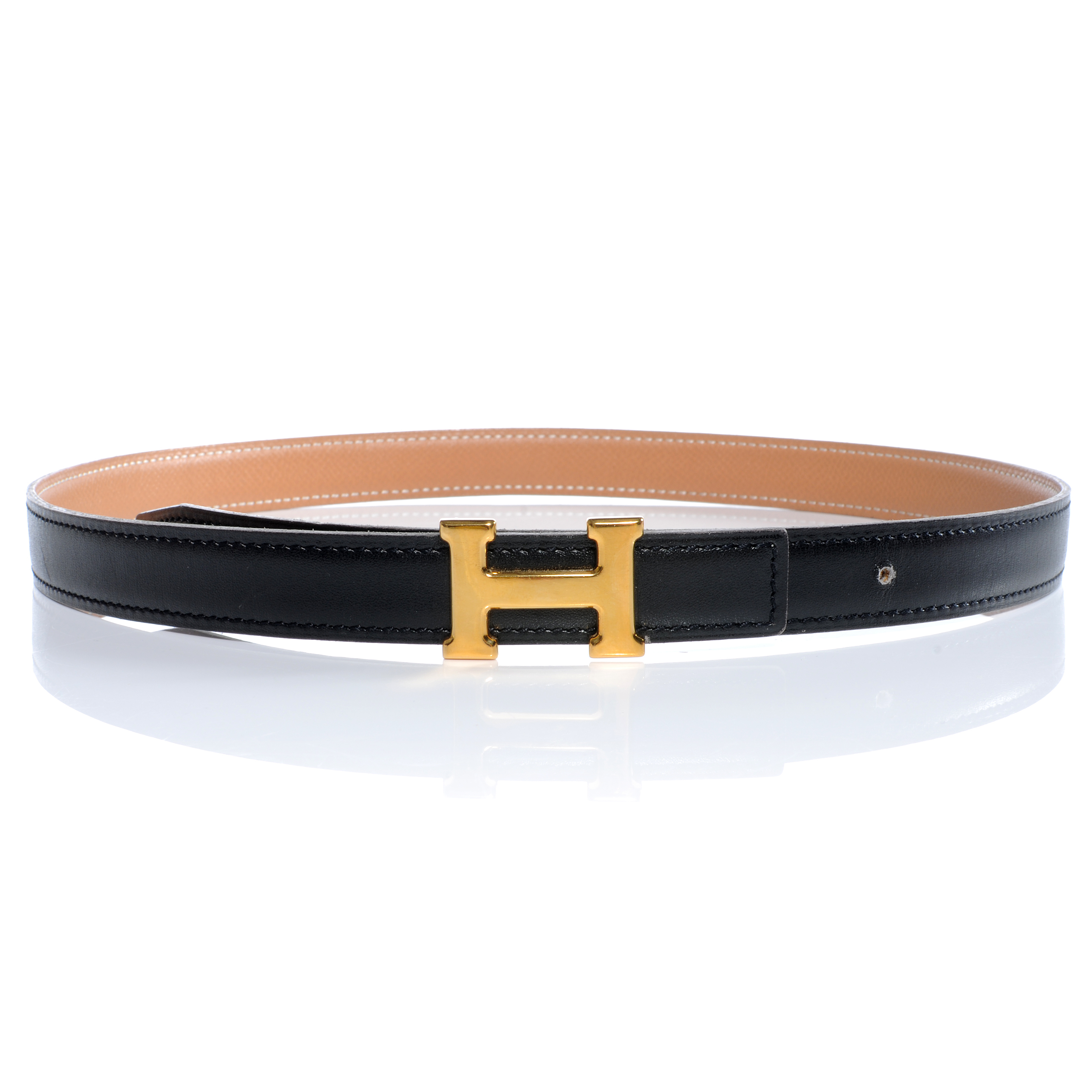 HERMES Box Courchevel Reversible Constance 18mm H Belt Noir Gold 70 41291