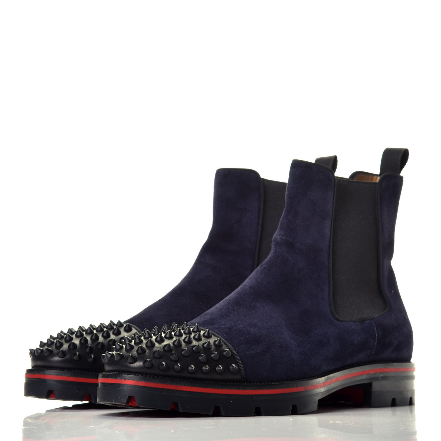 CHRISTIAN LOUBOUTIN Suede Mens Melon Spikes Flat Boots 42 Navy Blue ...