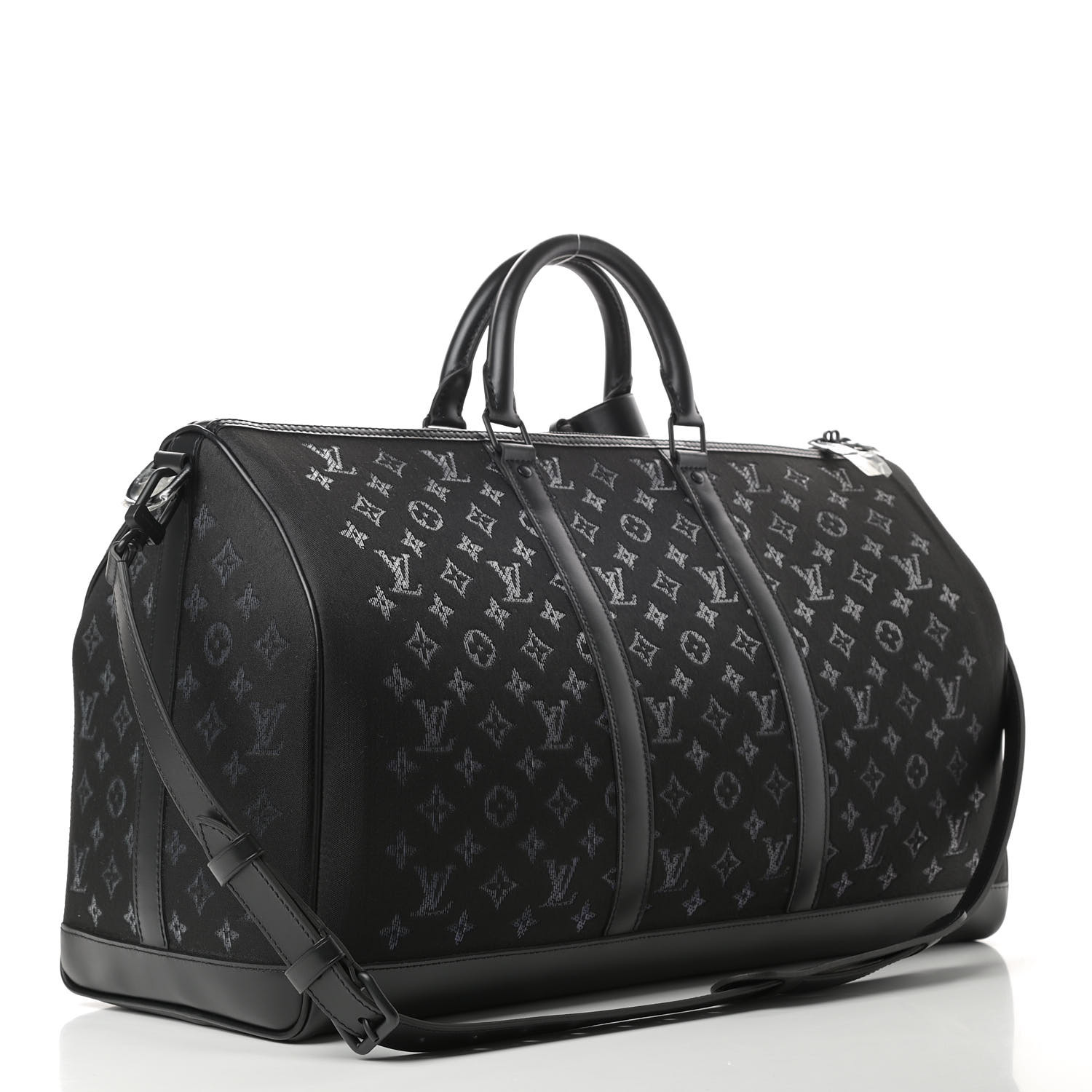 LOUIS VUITTON Jacquard Monogram Light Up Keepall Bandouliere 50 Black ...