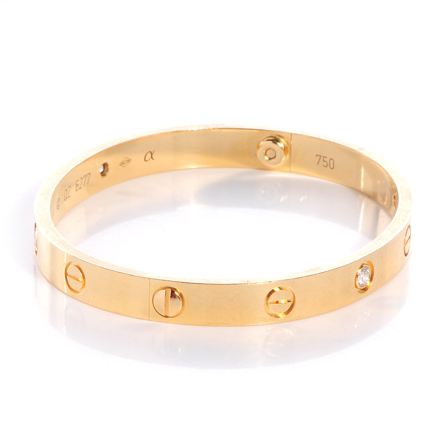 CARTIER 18k Yellow Gold 4 Diamond LOVE Bracelet Size 17 72361