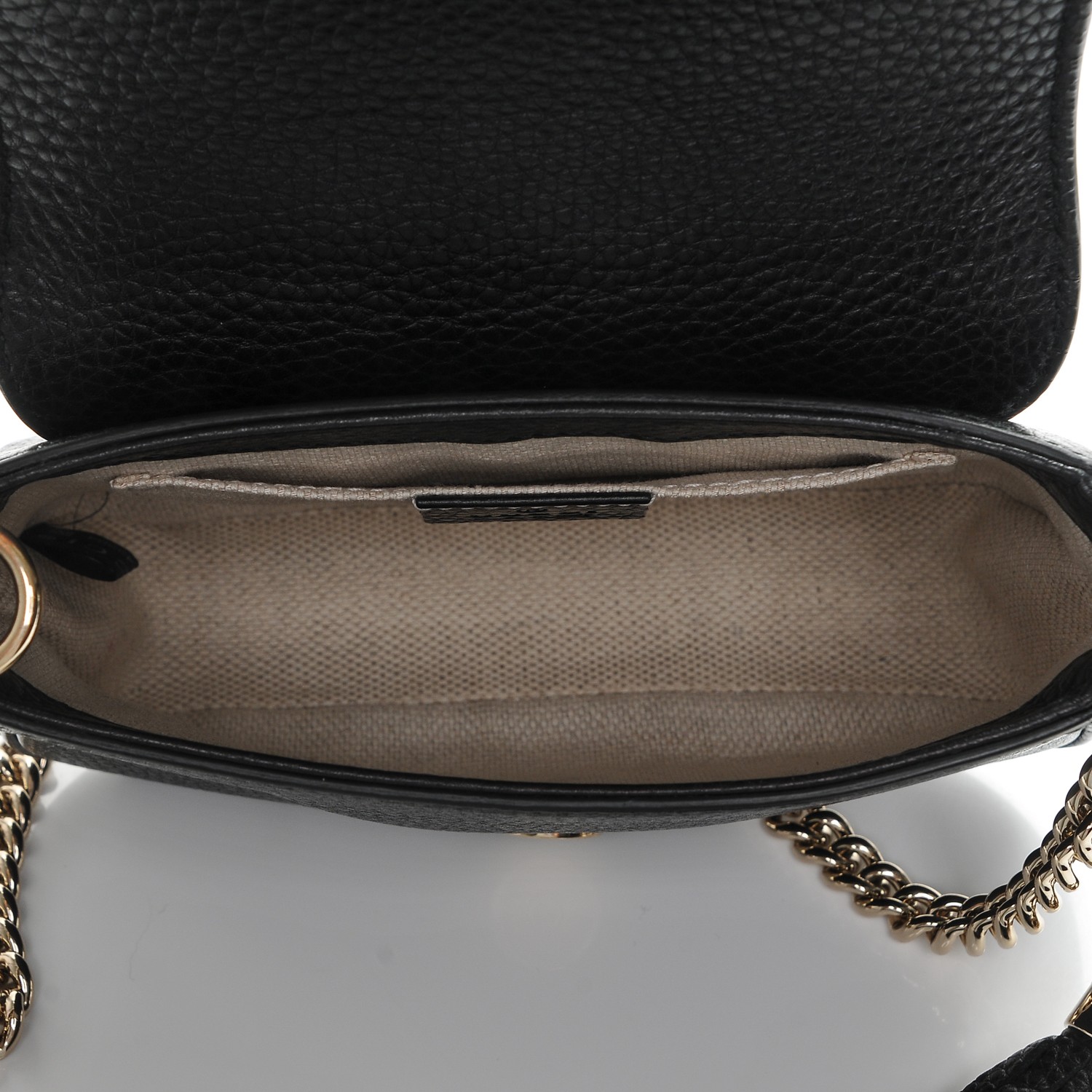 GUCCI Pebbled Calfskin Small Soho Chain Shoulder Bag Black 200241