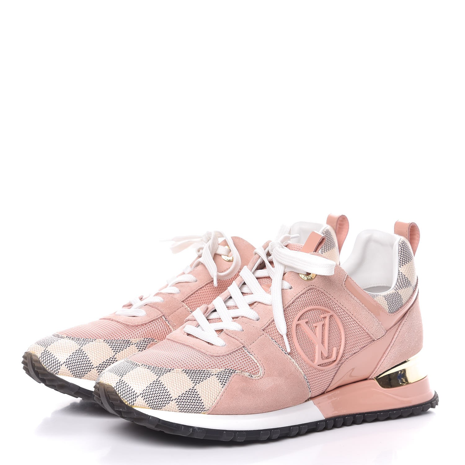 LOUIS VUITTON Damier Azur Suede Run Away Sneakers 38.5 Pink 336870