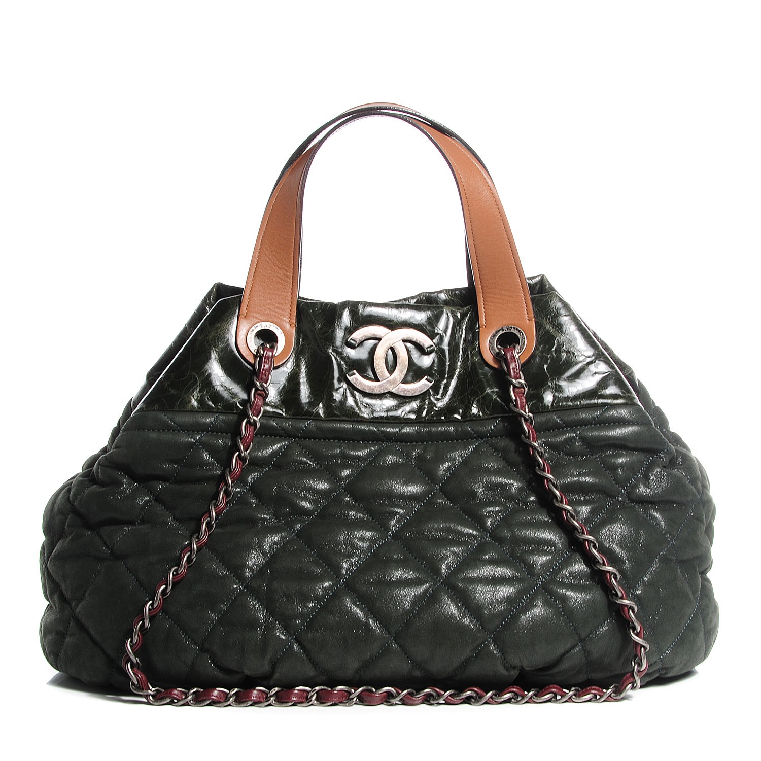 CHANEL Iridescent Calfskin Large In the Mix Tote Dark Green 96342