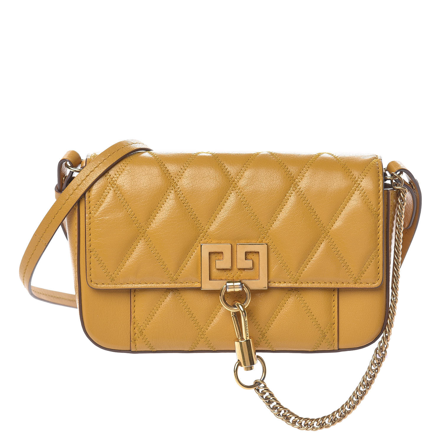 GIVENCHY Goatskin Quilted Mini Pocket GV3 Shoulder Bag Golden 481413