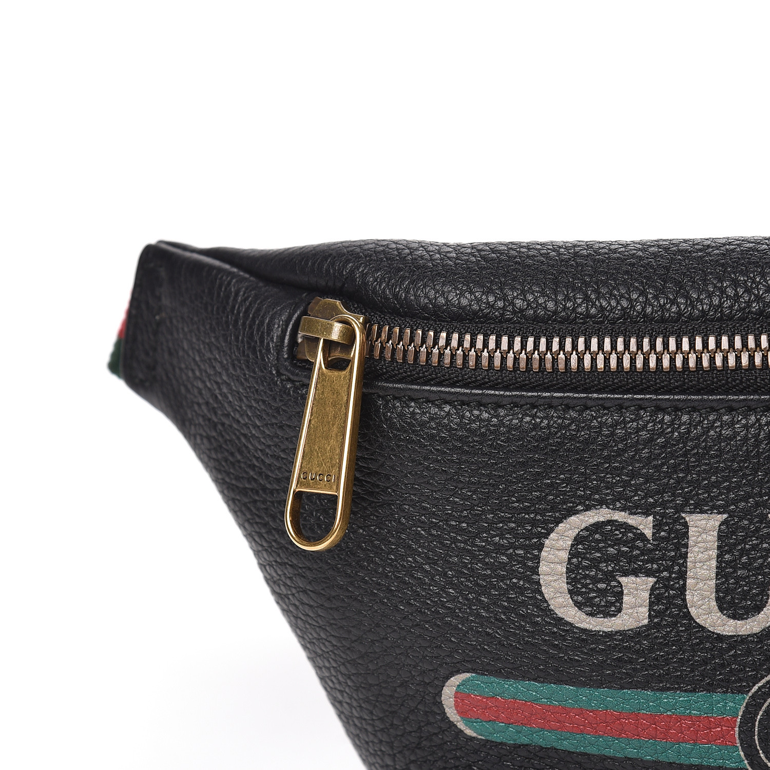 GUCCI Grained Calfskin Small Gucci Print Belt Bag Black 480411