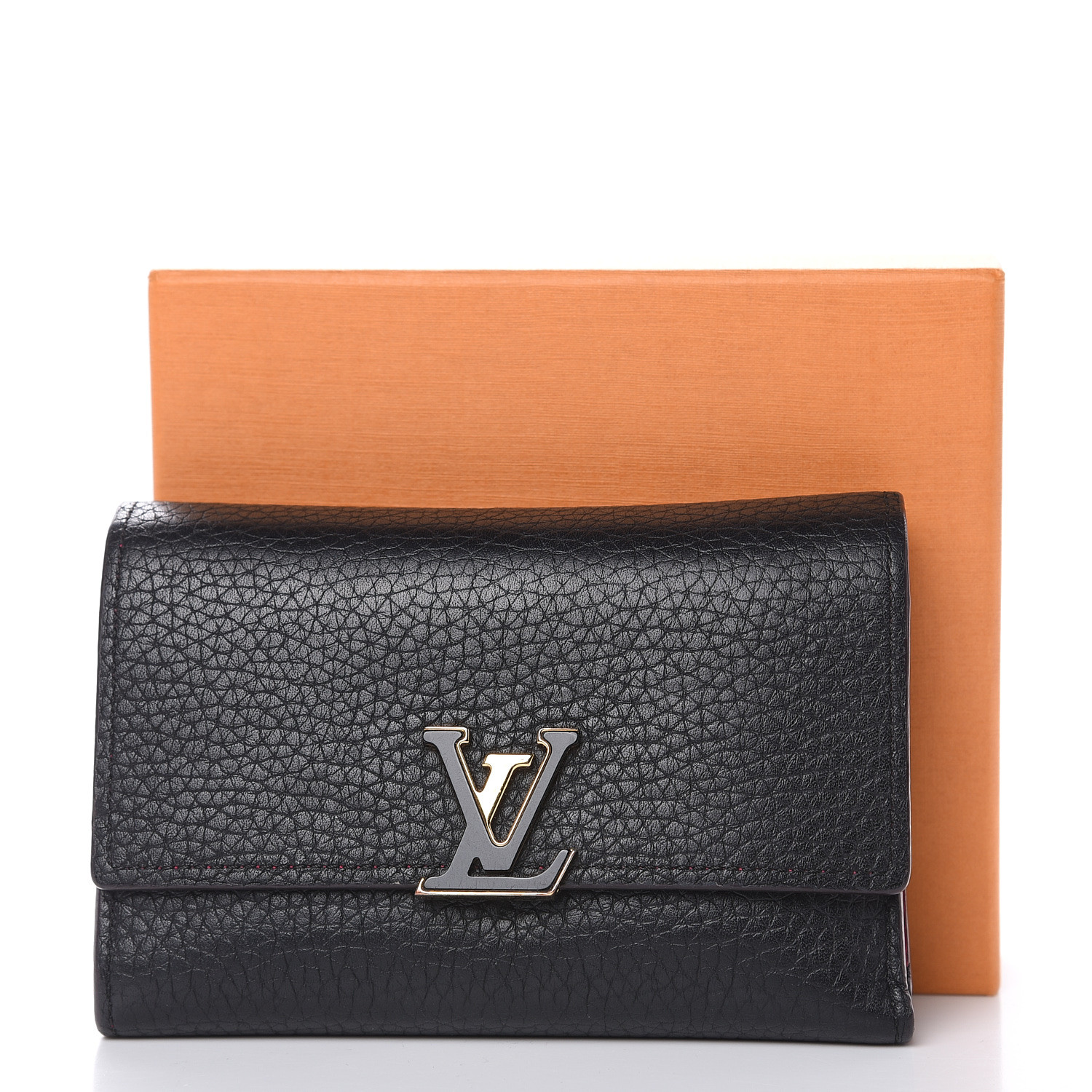 LOUIS VUITTON Taurillon Capucines Compact Wallet Black 481277